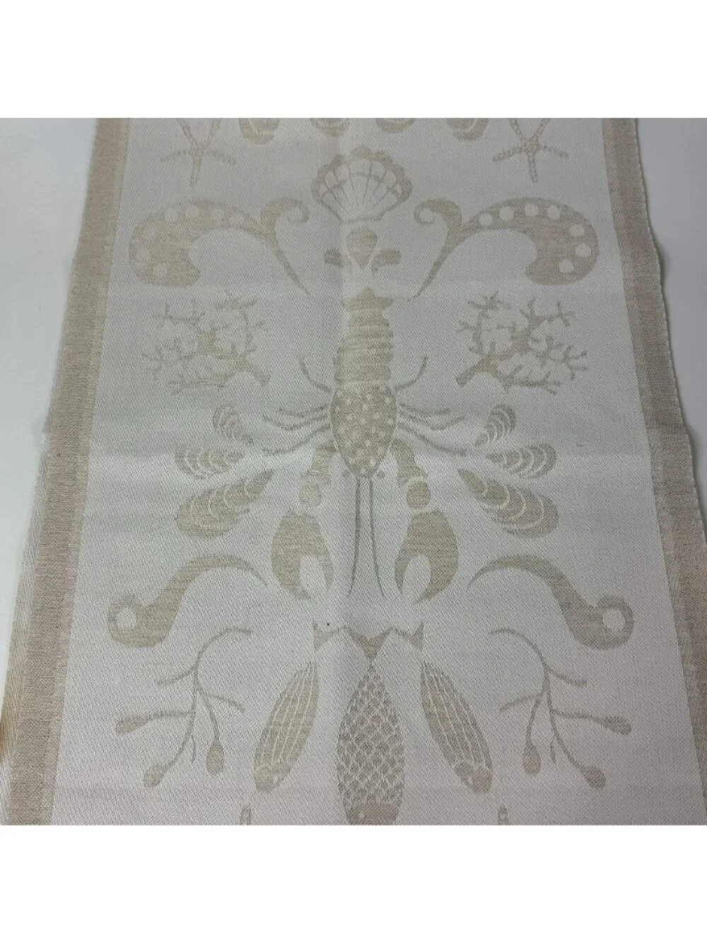 Ekelund Beige Sea Life Cotton Linen Table Runner 15 x 26 Neutrals